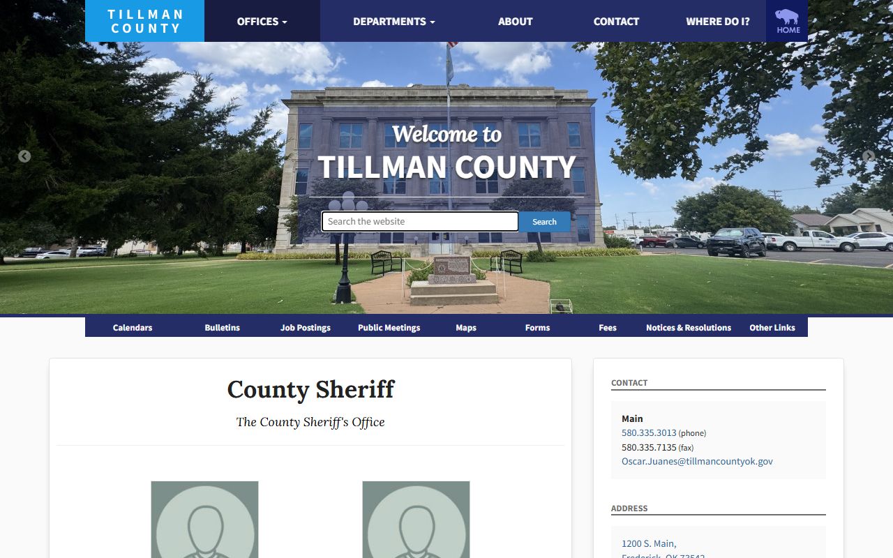 Tillman County sheriff inmate population source page