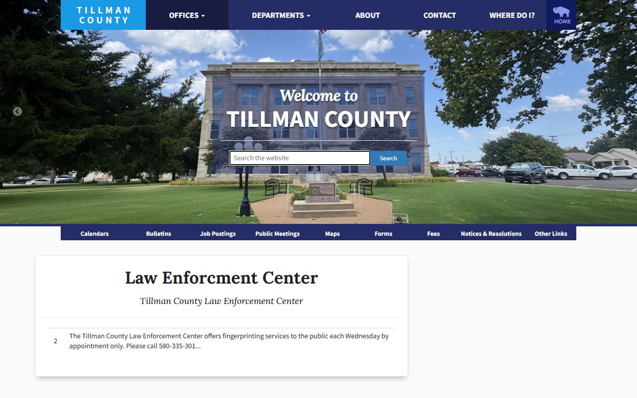 Tillman County Law Enforcement Center / Jail official page screenshot for inmate lookup context